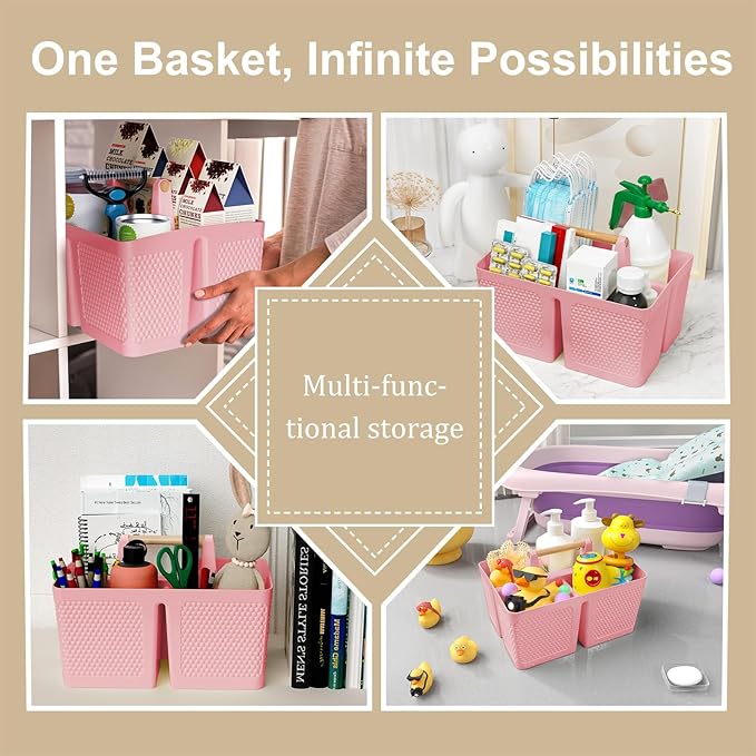Xuhdukc Shower Caddy Portable and Cleaning Caddy Organizer for Bathroom, Kitchen, Toiletries Storage ，Caddy organizer with handle, Rust-Resistant, Durable Material (Pink, 9.36" L×7.73" W×7.24" H)