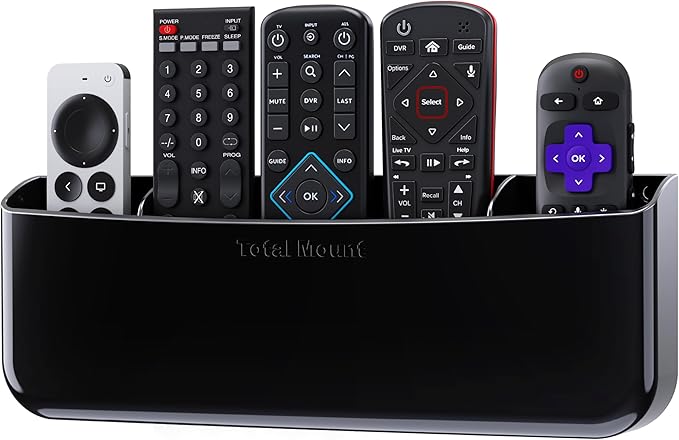 TotalMount Hole-Free Remote Holder – Eliminates the Need to Drill Holes in Your Wall (Premium Black Remote Control Holder for 5 or 6 Remotes)