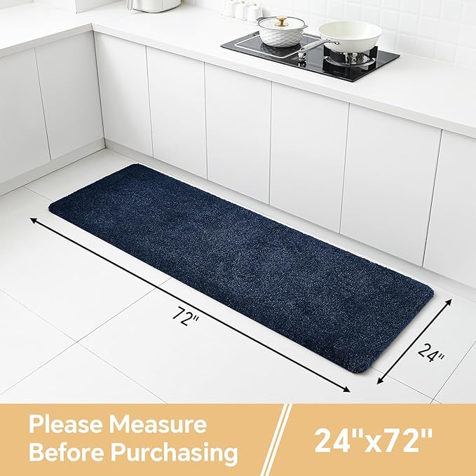 Navy Blue Bathroom Rugs Runner 24"x72" - Extra Long Plush Bath Mat, Non Slip Absorbent Microfiber Floor Rug, Washable and Fluffy - Ideal for Bathroom, Kitchen or Pet Mat Use