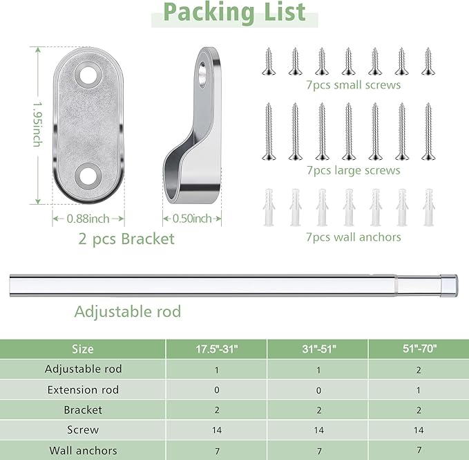 Premium Oval Closet Rod with End Supports- Chrome, Adjustable, Heavy Duty, No-cut 31"-51"