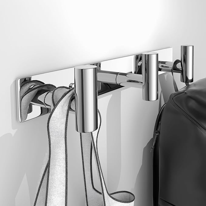VINHOLD Wall Mounted Coat Rack-3 Hooks, Heavy Duty Stainless Steel Wall Hooks for Towel Coat Bag, Hat Rack Coat Hanger Coat Hooks Towel Racks for Bathroom Entryway Kitchen Hotel (Glossy, 1 Pack)