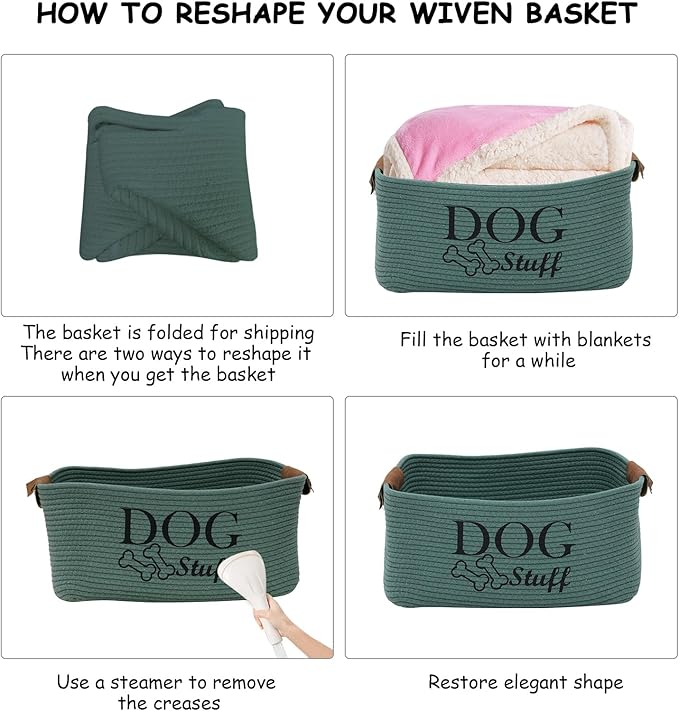 Geyecete Square Dog toy basket storage Cotton Rope Storage Basket Pet/Pet Toy And Accessory Storage Bin Doy Toy Box-Green