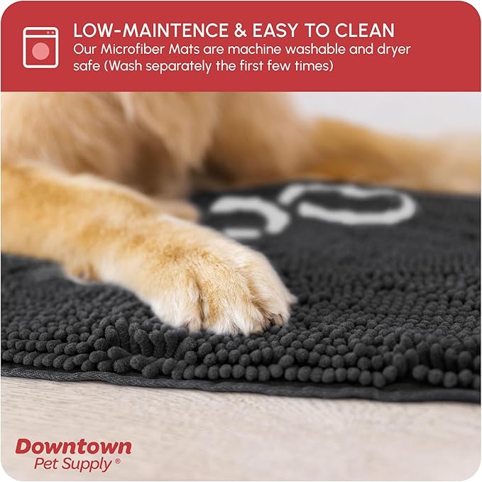 My Doggy Place Microfiber Dog Mat for Muddy Paws, 60" x 36" Charcoal with Paw Print - Non-Slip, Absorbent and Quick-Drying Dog Paw Cleaning Mat, Washer and Dryer Safe - X-Large/Runner