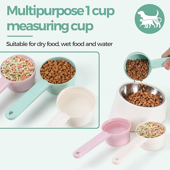 MSBC Melamine Dog Food Scoop - 1 Cup Pet Measuring Cup, Comfortable Long Handle Scoop for Dog, Cat, Ferret and Rabbit Food, Dishwasher Safe (Light Green)
