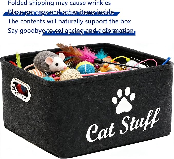 Cat Toy Bin Box Basket Storage container，Pet Toy Basket Bin Box For Cat Toys，Cat Toy Baskets With Metal Handles