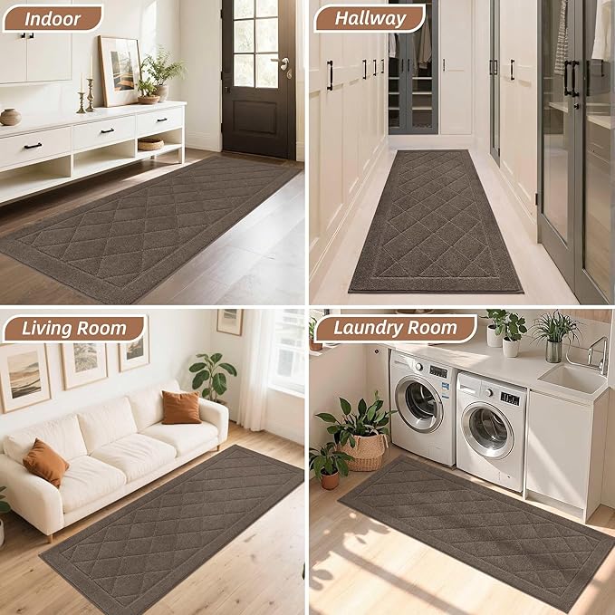 BEQHAUSE Dirt Trapper Door Mat 32" x 72", Doormat Non-Slip Entryway Rugs Washable, Dog Door Mat Stain Resistant and Absorbent Welcome Floor Mat for Front Back Door, Mud Wet Shoes & Paws, Light Brown