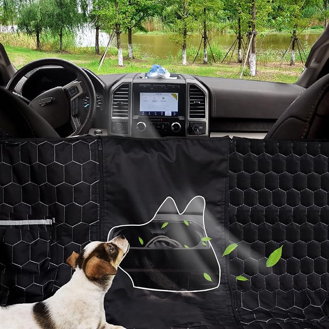 Dog Car Seat Cover for Trucks, Car Seat Cover for Back Seat Protector F150 Ram 1500, Waterproof Dog Hammock for Truck with Mesh Window Heavy Duty Seat Cover for F-Series/GMC Sierra/Silverado