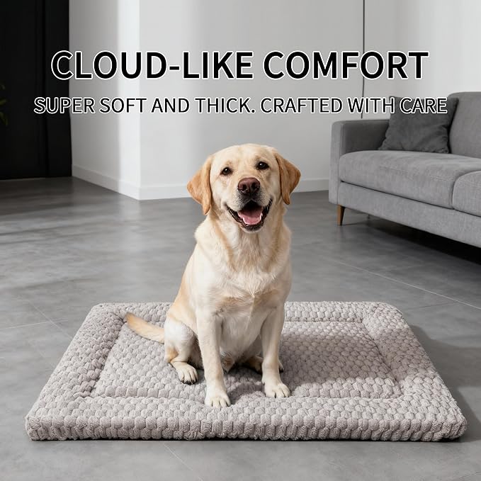 Dog Bed Mat - Dog Crate Pad - Reversible Mat for Pet Comfort - Soft Bed Crate Pads for All Seasons - Durable, Machine Washable Mat for Crates, Travel, and Home (Light Gray, 35" L*23" W*1.5" Th)