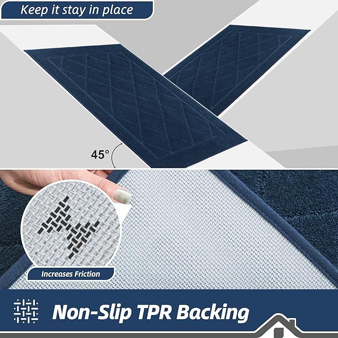 BEQHAUSE Dirt Trapper Door Mat 36" x 60", Doormat Non-Slip Entryway Rugs Washable, Dog Door Mat Stain Resistant and Absorbent Welcome Floor Mat for Front Back Door, Mud Wet Shoes & Paws, Navy Blue