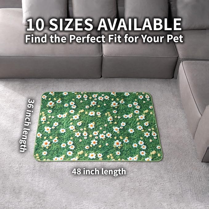 Dog Pee Pads Training Pads Upgrade Triple Thickness All-Purpose Super Absorbent & Leak-Proof, Quick Dry and Leak-Proof and Odor Control (Yellow Daisy on Green, 36" x48"x2PCS)