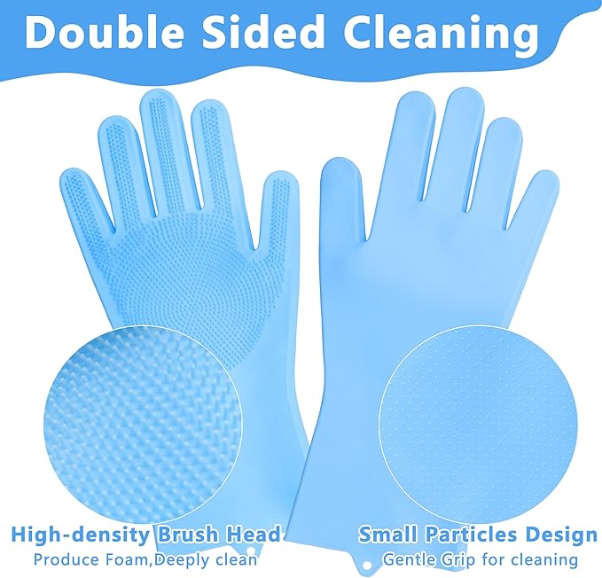 Maiiu Pet Grooming Gloves—Heat Resistant Dog Washing Gloves with High-Density Teeth, Dog Bath Scrubber with Enhanced Five Finger Design, Silicone Gloves for Dogs and Cats Bathing, Massage (Blue)