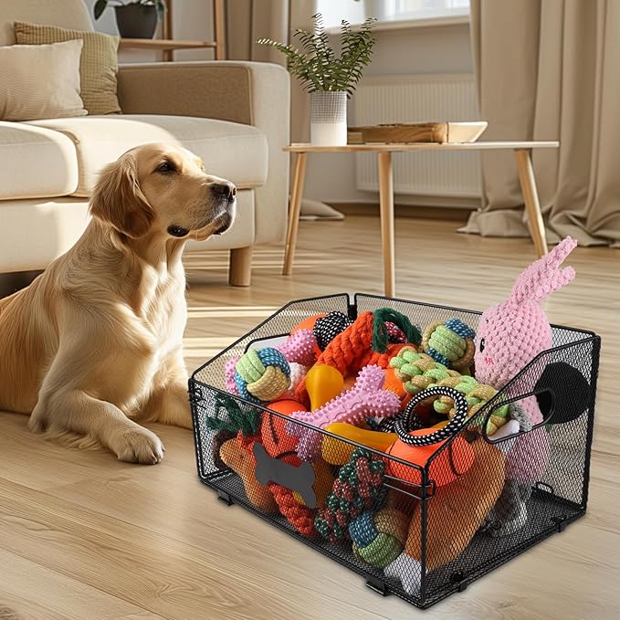 Metal Dog Toy Basket, Indestructible Large Durable Organizer, Customizable Name & Purpose, Ideal for Dog Toys & Meds