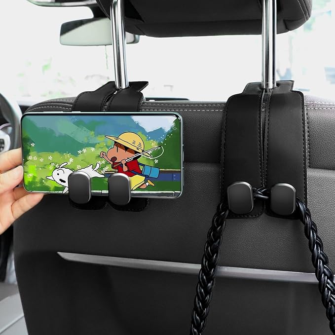 Amelity Car Seat Back Storage Hook, Car Hooks for Headrest, Car Headrest Hooks for Purses and Bags, Purse Hanger for Car (2 Pack, Black)
