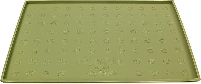 Humble Pet Food Mat Feeding Tray - Non-Slip, Anti-Spill, Raised Dog Food Mat, Easy Clean Waterproof - Premium Quality Silicone - Perfect for Dog Bowl Mat and Cat Feeding Mat Tray, 24" x 16" (Olive)