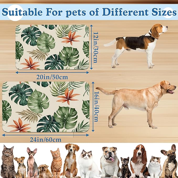 Boho Tropical Palm Pet Feeding Mat-Christmas Stocking Quick Dry Absorbent Dog Cat Food Mat, Non Slip Waterproof Bowl Placemat for Messy Eaters, Pet Accessories for Floors 16"x24"