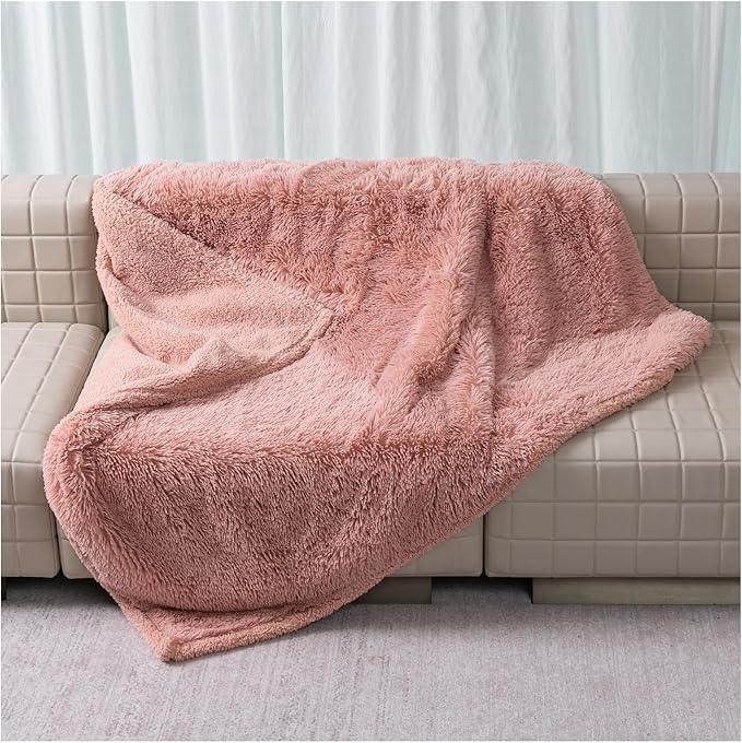 Wowchine Waterproof Pet Blanket Pink Calming Dog Blankets Fluffy Long Faux Fur Pet Throw Blankets for Couch Protector Love Bed Cover Washable(Pink,L)