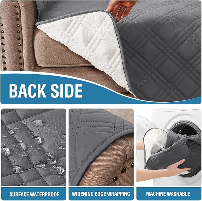 H.VERSAILTEX 100% Waterproof Couch Covers for 3 Cushion Couch Sofa Modern Sofa Slipcovers with Elastic Straps Thick Soft Furniture Protector Pet Friendly(Sofa, Grey/Beige)