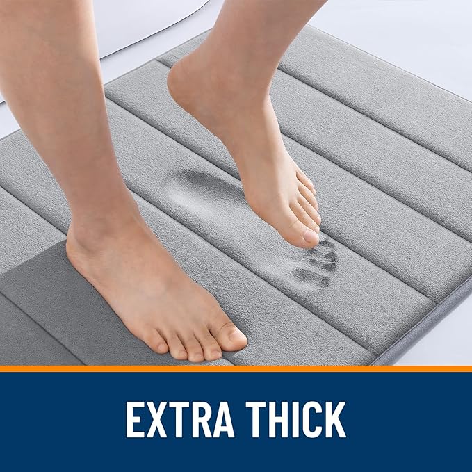 OLANLY Memory Foam Bath Mat 59x35, Super Soft Absorbent Bathroom Rugs, Quick Dry, Machine Washable Shower Floor Rugs, Bathmat Carpet, Bathroom Home Decor Accessories, Grey