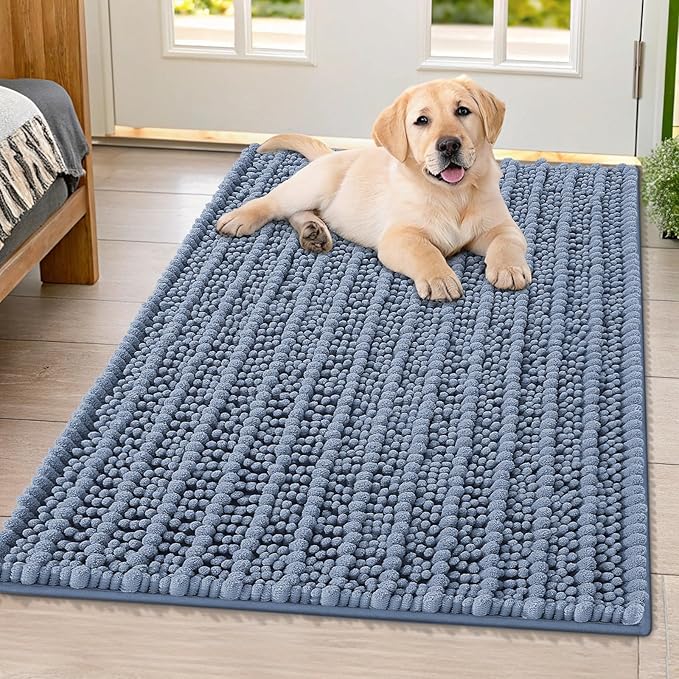 Smiry Dog Door Mat for Muddy Paws 40x32, Extra Soft Absorbent Chenille Doormat, Trap Moisture and Dirt, Non-Slip Machine Washable Front Door Mat for Indoor Entrance Inside Floor, Airy Blue