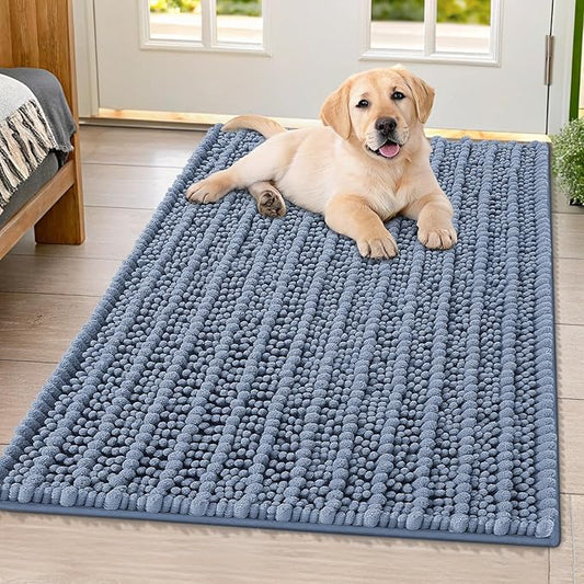 Smiry Dog Door Mat for Muddy Paws 40x32, Extra Soft Absorbent Chenille Doormat, Trap Moisture and Dirt, Non-Slip Machine Washable Front Door Mat for Indoor Entrance Inside Floor, Airy Blue