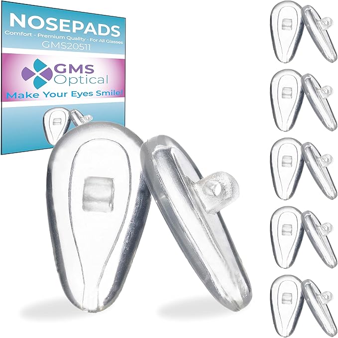 GMS Optical Comfort Line - 7mm Regular Wide/11mm Small Length - Air Bag Screw-in Soft Silicone Nose Pads for Glasses, Sunglasses, Glasses Repair Kit with Screws, Keep Glasses from Sliding (5 Pair)