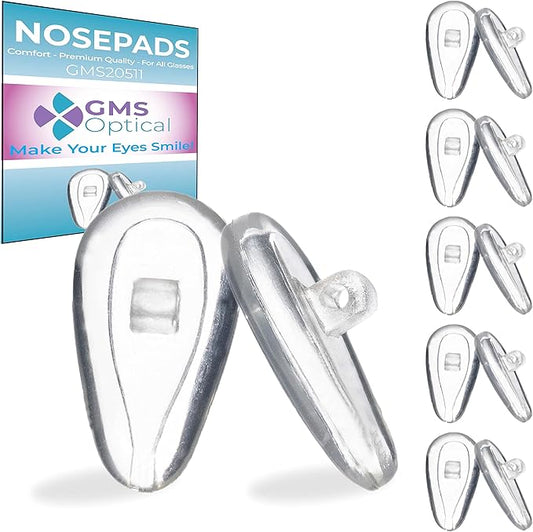 GMS Optical Comfort Line - 7mm Regular Wide/11mm Small Length - Air Bag Screw-in Soft Silicone Nose Pads for Glasses, Sunglasses, Glasses Repair Kit with Screws, Keep Glasses from Sliding (5 Pair)