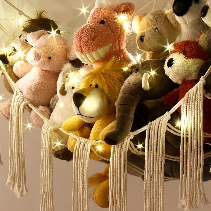 RelaxScene Stuffed Animal Hammock Corner Storage with LED Light - Plush Hammock Large Plushie Net