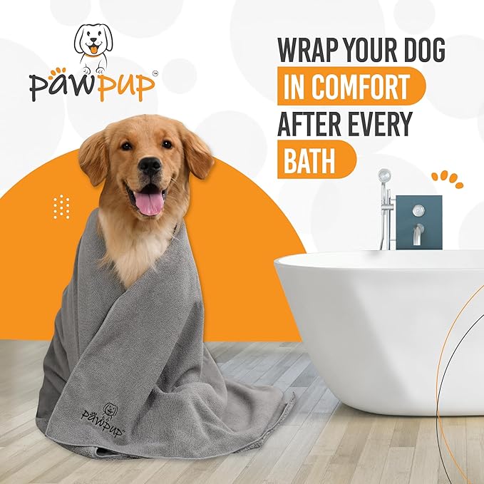 PAWPUP Dog Towels for Drying Dogs Super Absorbent Microfiber Pet Grooming Towel for Dogs, Cats and Other Pets (55 x 28 Inches, Grey)