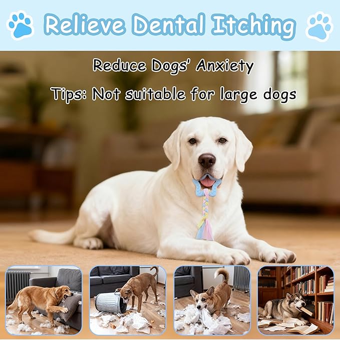 Puppy Teething Toy Set, 4 PCS Soft Rubber Dog Chew Toys with Cotton Ropes Puppy Chew Toys for Oral Teeth Soothe Itching (3 Colors)