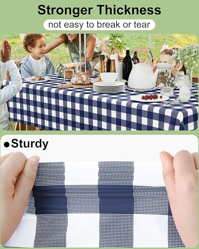 Smiry 20 Packs Gingham Disposable Table Cloth, 54 x 108 Inch Waterproof Plastic Tablecloth, Rectangle Navy and White Checkered Table Covers for Picnic, Birthday, Party