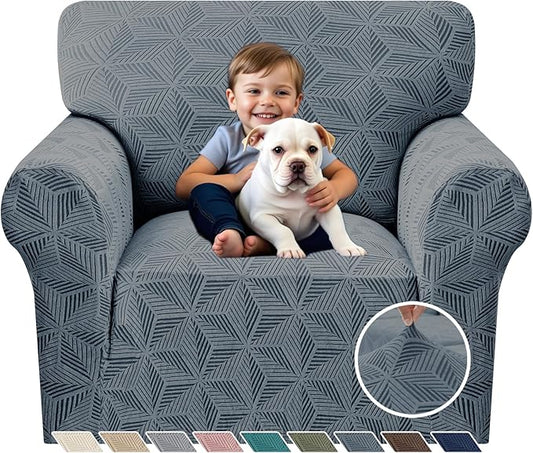 YEMYHOM 1 Piece Stretch Chair Sofa Slipcovers Couch Covers for 1 Seat, Jacquard Armchair Covers with Non-Slip Elastic Bottom, Thickened Furniture Protector for Dogs Pets kids (Small, Dark Gray）