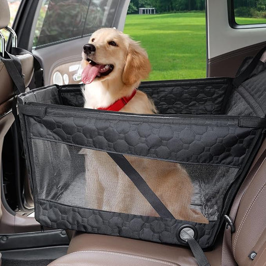 Dog Car Seat for Large Dogs,Waterproof Fabric with Breathable Mesh&Adjustable Dog Seat Belt for Car,Dog Bed for Back Seat Up to 40 LB-Medium