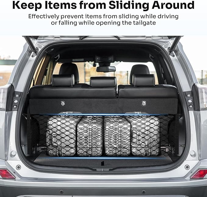 Trunk Cargo Net for 2013-2018 Toyota RAV4 Accessories Envelope Style Mesh Trunk Net Organizer and Storage Stretchable Adjustable Elastic Nylon Rear Cargo Netting with Hooks