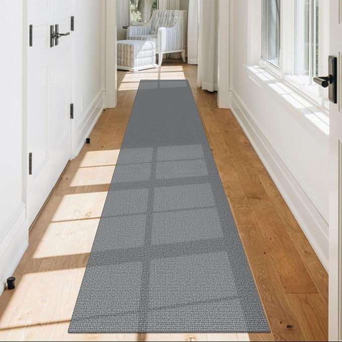 KOZYFLY Washable Runner Rug 2x12 ft Hallway Kitchen Runner Rugs with Rubber Backing Non Slip Entryway Runner Indoor, Extra Long Carpet Runners for Hall Kitchen Entryway, Grey