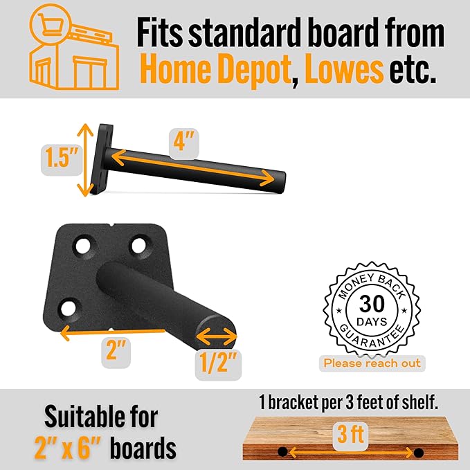 EVALD Hidden Floating Shelf Bracket | 4-Inch Heavy Duty Blind Shelf Support | Kitchen Shelf, Fireplace Mantel Bracket | Invisible Wall Mount Bracket for Home & Office | Floating Shelf Hardware 4 Pack