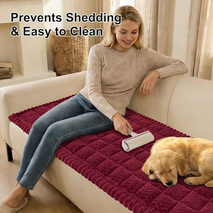 Smiry Non Slip Couch Covers for Dogs, Fuzzy Pet Couch Covers for 2-3 Cushion Sofa Pet Friendly, Soft Sofa Slipcovers Cushion Furniture Protector Washable (Red, 35.4" x 63")