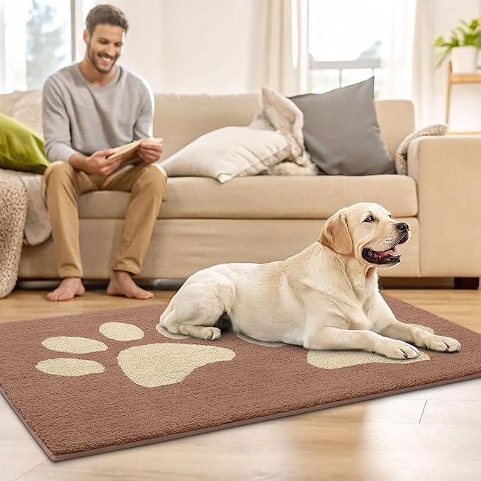 Buganda Dog Door Mat for Muddy Paws, Absorbent Dirt Trapper Washable Indoor Doormats, Non Slip Low-Profile Mud Mat for Dogs, Front Entrance Doormat for Inside Floor (40x32 Inches, Camel)