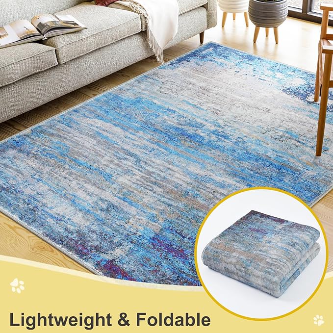 COMSLE Door Mat Soft Absorbent Indoor Front Entryway Rug Machine Washable Entrance Mats for Muddy Paws Non Slip Throw Rugs 32" x 48" Doormat for Inside Foyer Bedroom - Blue