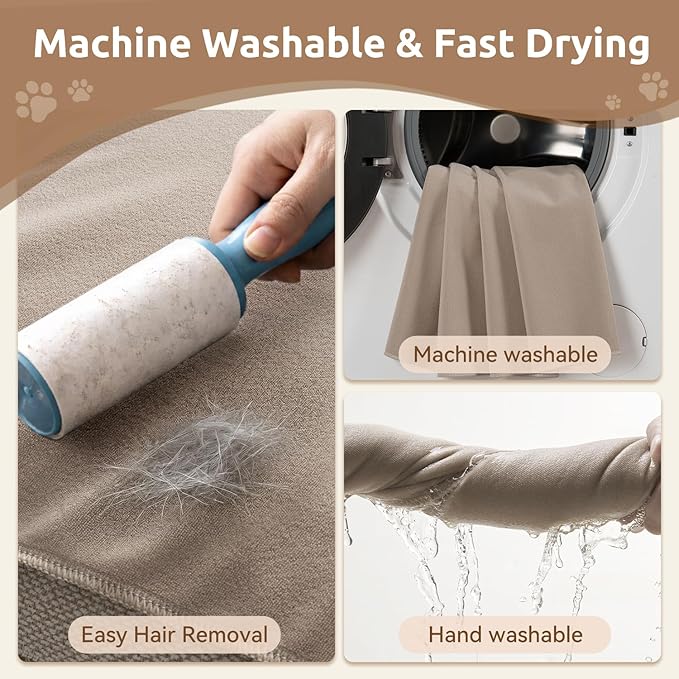 MontVoo Washable Dog Bed Cover, Absorbent Quick Dry Pet Bed Sheet, Easy Hair Removal Couch Covers for Dogs/Cats, 32x45 Inches, Waterproof PU Backing Dog Bed Mat for Car Seat, Crate, Cover Only, Beige