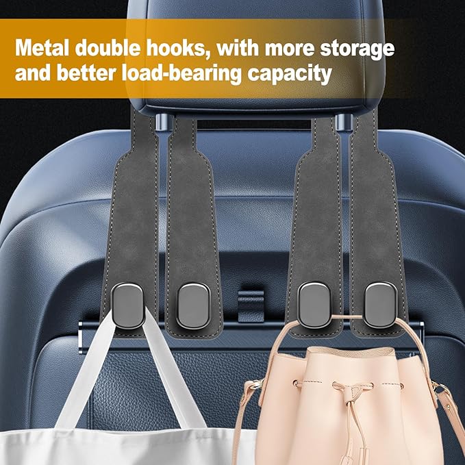 JinnEterri Car Purse Hook Purse Hook for Car Seats Headrest Car Seat Hooks,Heavy Duty Vehicle Organizer for Handbags, Groceries, Purses, Keep Car Tidy (Gray, 2 Pack)