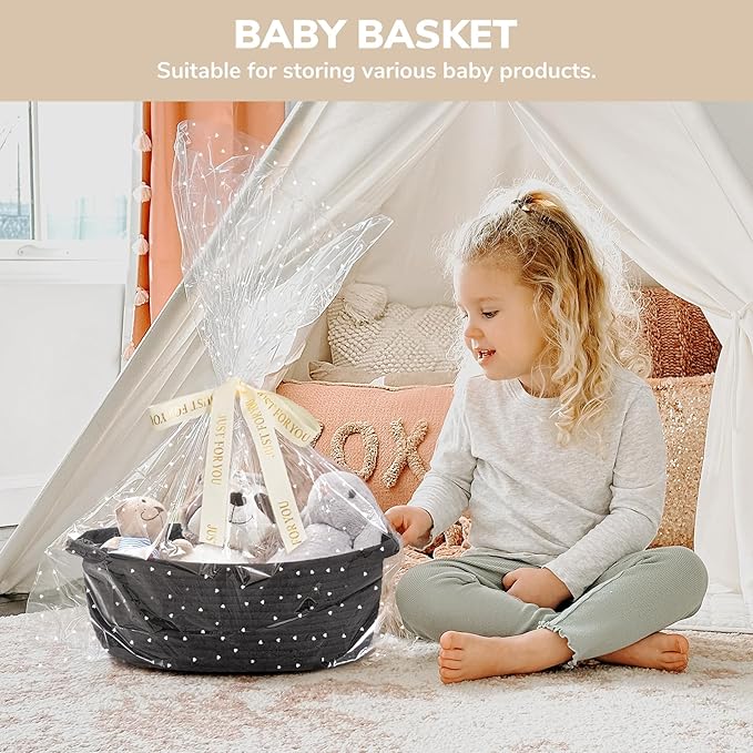 CHICVITA Black Empty Gift Basket, Small Woven Baskets for Organizing, Rope Baskets for Storage, Decorative Basket for Dogs, Cats, Cute Organizer for Shelves, 12"x 8"x 5"