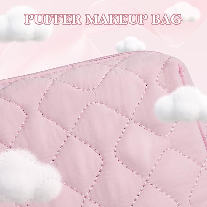 TOPEAST Christmas Gifts for Women Girls - 2Pcs Makeup Bag Small Travel Cosmetic Bag, Portable Toiletry Pouch Set, Waterproof Make Up Purse Puffy Padded Makeup Organizer, Pink