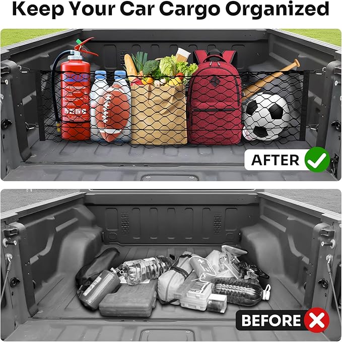 Trunk Cargo Net for 2020-2026 Jeep Gladiator Accessories Envelope Style Mesh Trunk Net Organizer and Storage Stretchable Adjustable Elastic Nylon Rear Cargo Netting with Hooks