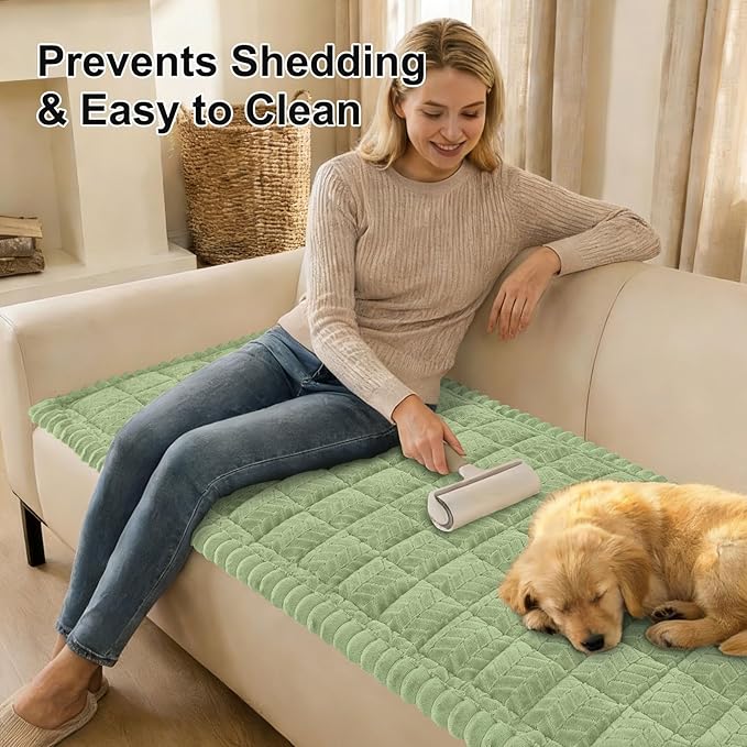 Smiry Non Slip Couch Covers for Dogs, Fuzzy Pet Couch Covers for 3 Cushion Sofa Pet Friendly, Soft Sofa Slipcovers Cushion Furniture Protector Washable (Grass Green, 43" x 82.7")