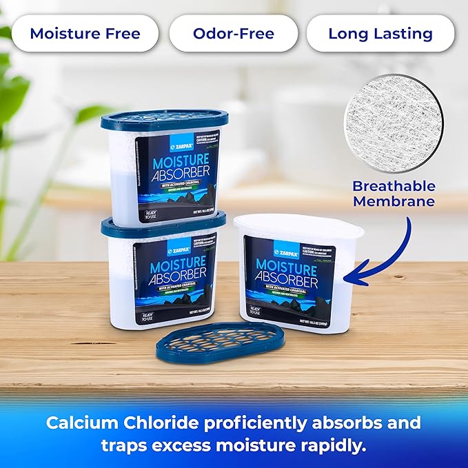 Moisture Absorber Activated Charcoal 10.5 oz/300g | Removes Moisture, Damp, Humidity & Odors | Odor Absorber | Moisture Trap for Bathroom, Closet, Kitchen & Small Spaces | Set of 15