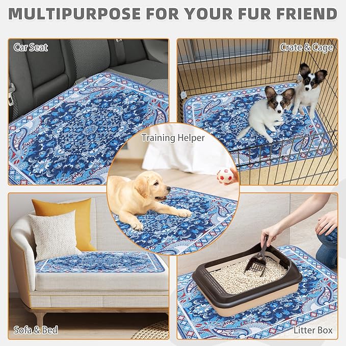 KOOLTAIL Washable Pee Pads for Dogs, 4 Pack Super Absorbent Reusable Puppy Training Pads Waterproof, Nonslip and Leak-Proof Dog Pee Pads, Large Pet Mats Whelping Pads for Floor, Crate, Couch 18"x24"