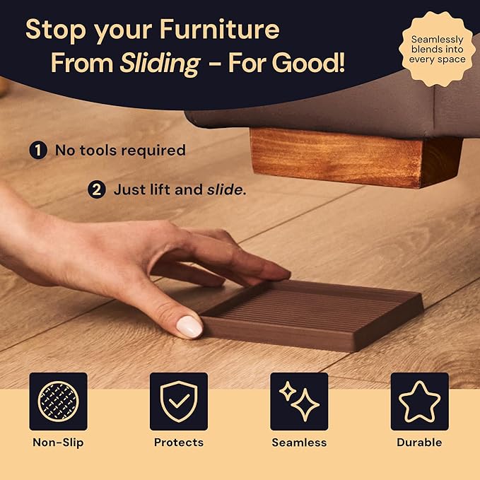 CasterMaster Non-Slip Furniture Pads for Hardwood Floors - 5 in x 5 in Pack of 4 - Black - Heavy-Duty Rubber Feet & Floor Protectors for Furniture - Noise-Dampening Anti-Skid Caster Cups