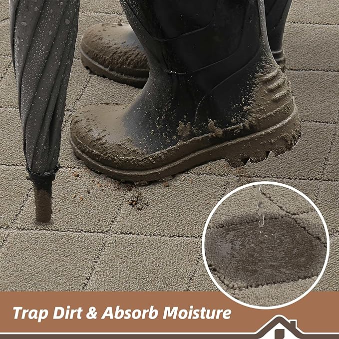 BEQHAUSE Dirt Trapper Door Mat 36" x 60", Doormat Non-Slip Entryway Rugs Washable, Dog Door Mat Stain Resistant and Absorbent Welcome Floor Mat for Front Back Door, Mud Wet Shoes & Paws, Beige