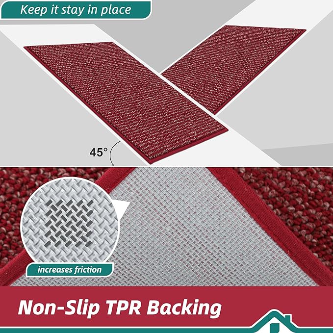 BEQHAUSE Dirt Trapper Door Mat 20" x 32", Non-Slip Washable Doormats Entrance Mat, Dirt Resistant and Absorbent Welcome Mat, Low Profile Floor Mats for Front Back Door and Entryway, Red