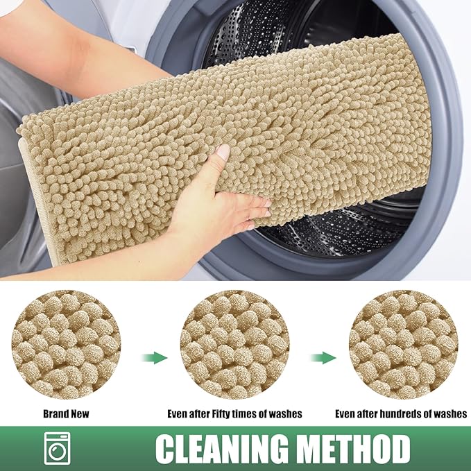 IM HOME Chenille Absorbent Outdoor Doormat 48" x 30", Washable Muddy Door Mats for Dog Non Slip Indoor Doormat Dog Mat for Muddy Paw Front Inside Doormats for Entryway Light Beige